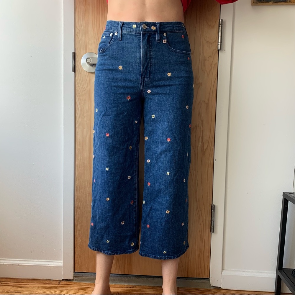 MADEWELL Floral Embroidered Wide Leg Crop Jeans